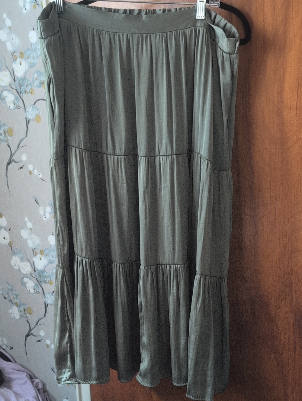 Nine West Olive Green Tiered Maxi Skirt
